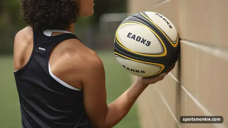 A person using a lacrosse ball against a wall for shoulder trigger point release
