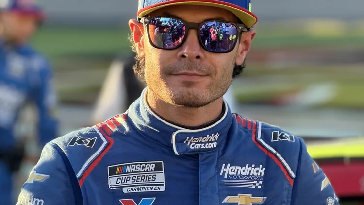 File photo from 4 October 2026: Kyle Larson in his Hendrick Motorsports firesuit at Las Vegas Motor Speedway. It was not taken at Talladega.