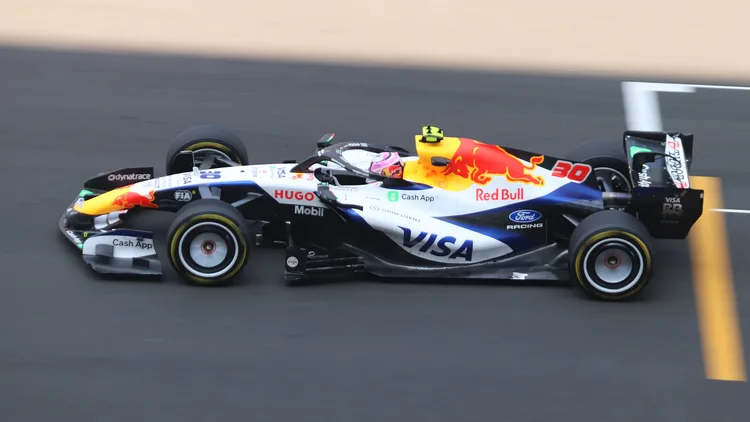 File photo from 13 March 2026: Liam Lawson driving the Racing Bulls car during practice for the Chinese Grand Prix. It does not show the Austin performance.