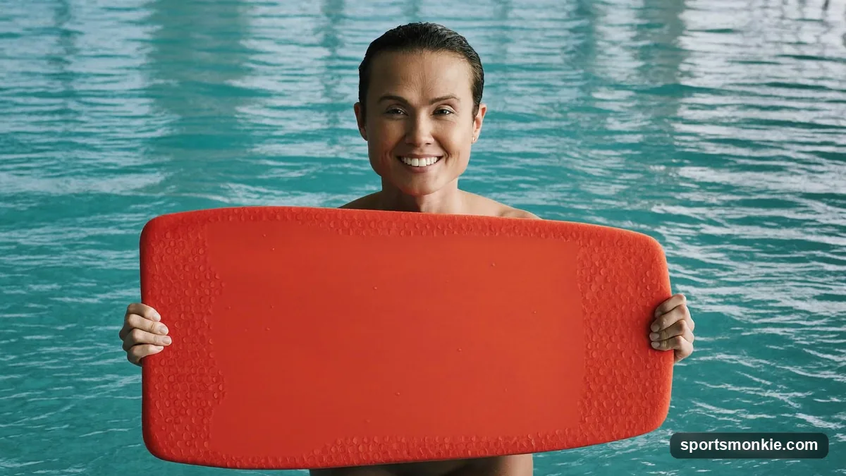 An adult beginner practicing a relaxed back float in the shallow end of a pool with an instructor spotting nearby