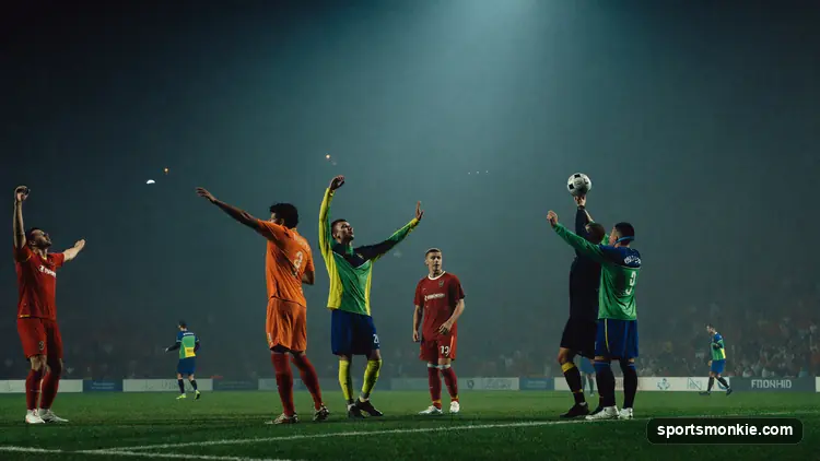 Premier League players celebrating a title win amid streamers on the pitch