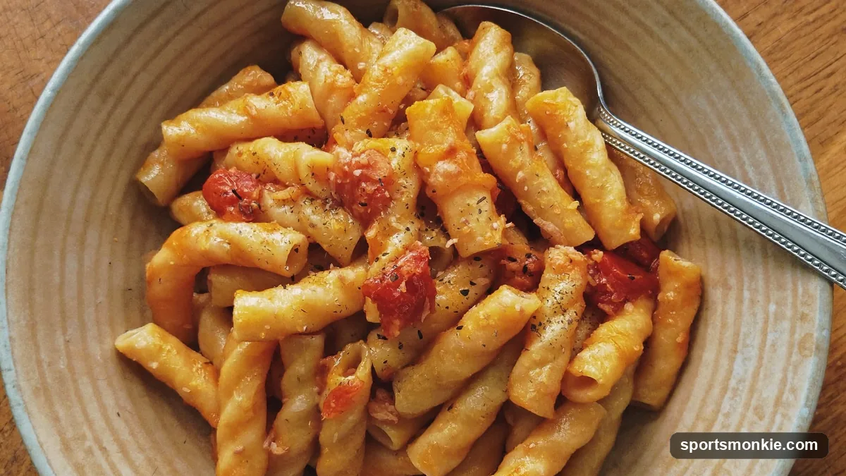 A plate of pasta, rice, and bread laid out for a runner carb loading before a marathon
