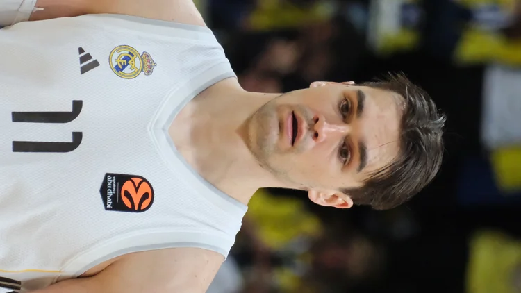 File photo from April 9, 2026: Mario Hezonja in a Real Madrid No. 11 jersey during a EuroLeague game. It is a 2026 file photo, not the Cavs debut, and the cropped derivative is offered under the same CC BY 4.0 licence.