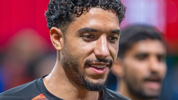 File photo from July 7, 2026: Omar Marmoush playing for Egypt against Argentina at the 2026 World Cup. It does not show Monday's Tottenham vs Coventry match or the incident with Milan van Ewijk.