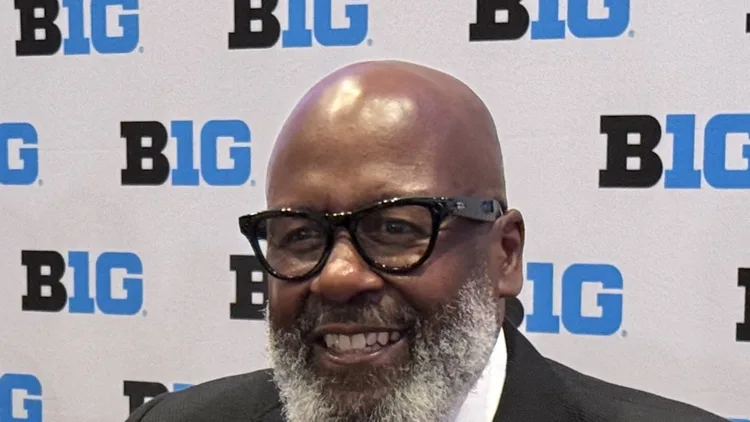 File photo from July 22, 2025: Mike Locksley at Big Ten Football Media Days in Las Vegas, before the 2025 season. It does not show a Maryland game or Wednesday's announcement.