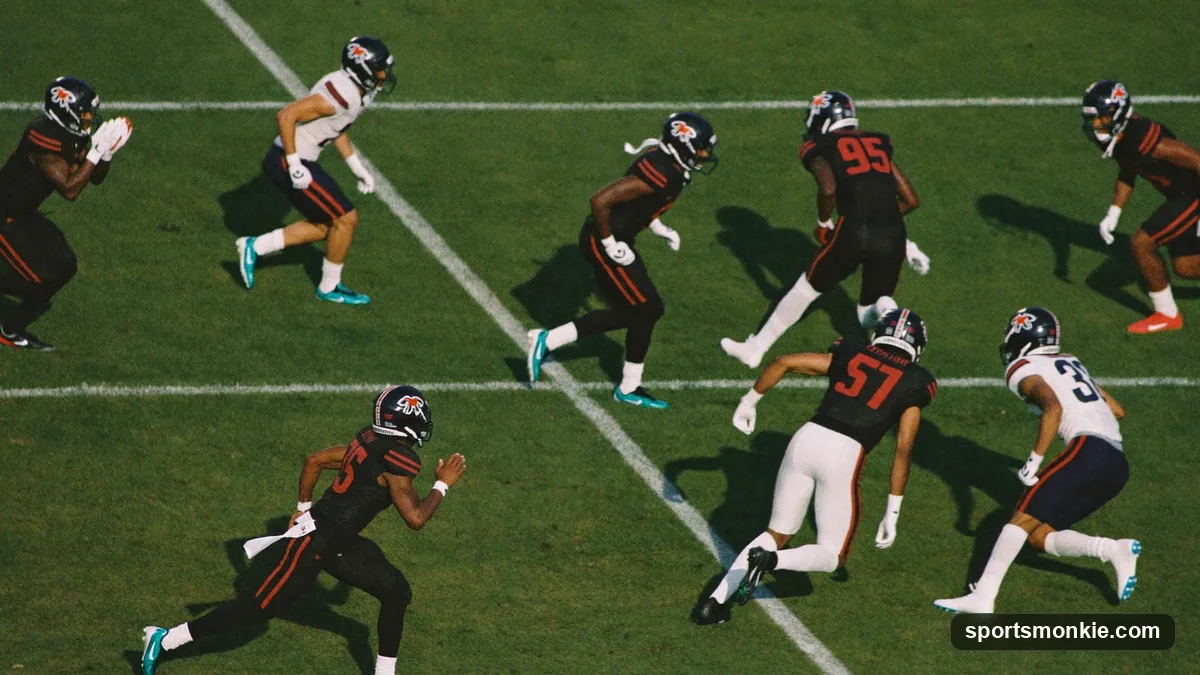 Diagram-style illustration of NFL defenders in zone drops matching receiver routes man-to-man