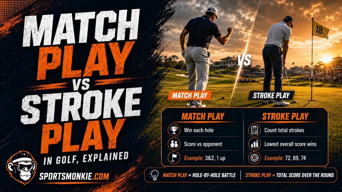 Split image comparing match play and stroke play golfers on a course