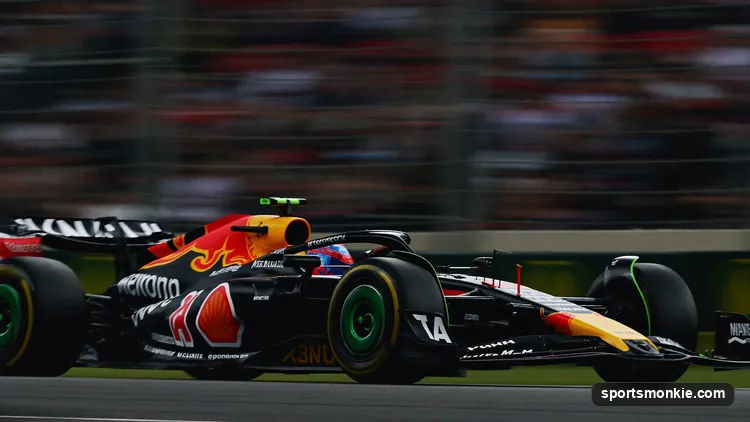 Formula 1 car celebrating a dominant race win with champagne spray on the podium