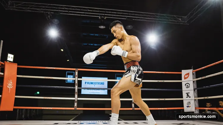 A Muay Thai fighter landing a knee strike from the clinch
