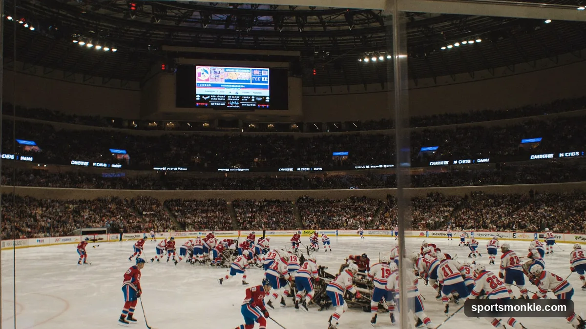 NHL players racing up the ice during a three-on-three overtime period