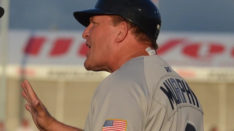 File photo from 20 May 2013: Pat Murphy, then managing the Tucson Padres, arguing a call on the field. It was not taken at the World Series celebration and does not show the exchange with Jake Bauers.
