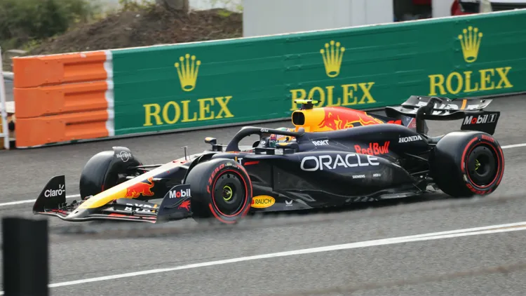 File photo from 6 April 2024: Sergio Perez drives the Red Bull RB20 out of the pit lane at Suzuka. It was not taken at the Mexico City Grand Prix and does not show Perez's Cadillac.