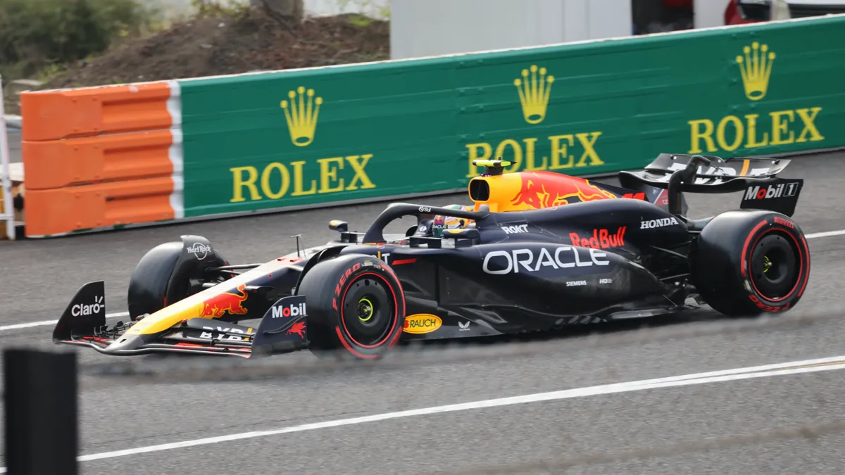 File photo from 6 April 2024: Sergio Perez drives the Red Bull RB20 out of the pit lane at Suzuka. It was not taken at the Mexico City Grand Prix and does not show Perez's Cadillac.