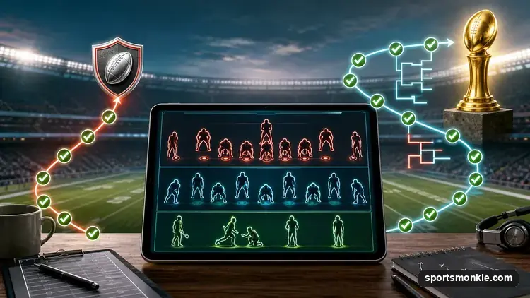 Football scoreboard representing a genre of perfect-season NFL roster-building games