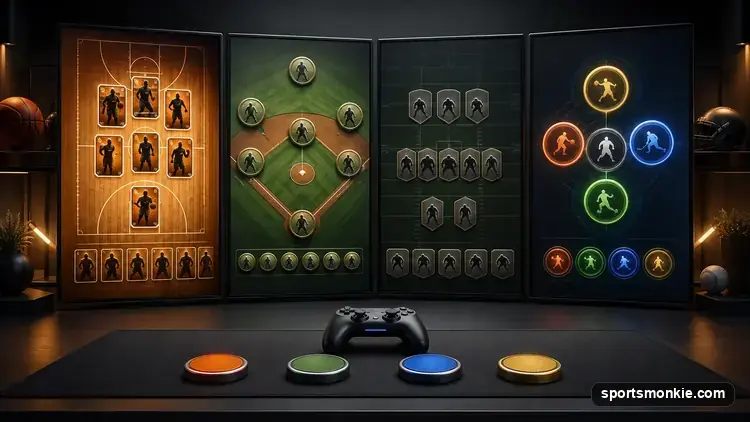 Multiple basketball scoreboards representing different perfect-season roster-building games