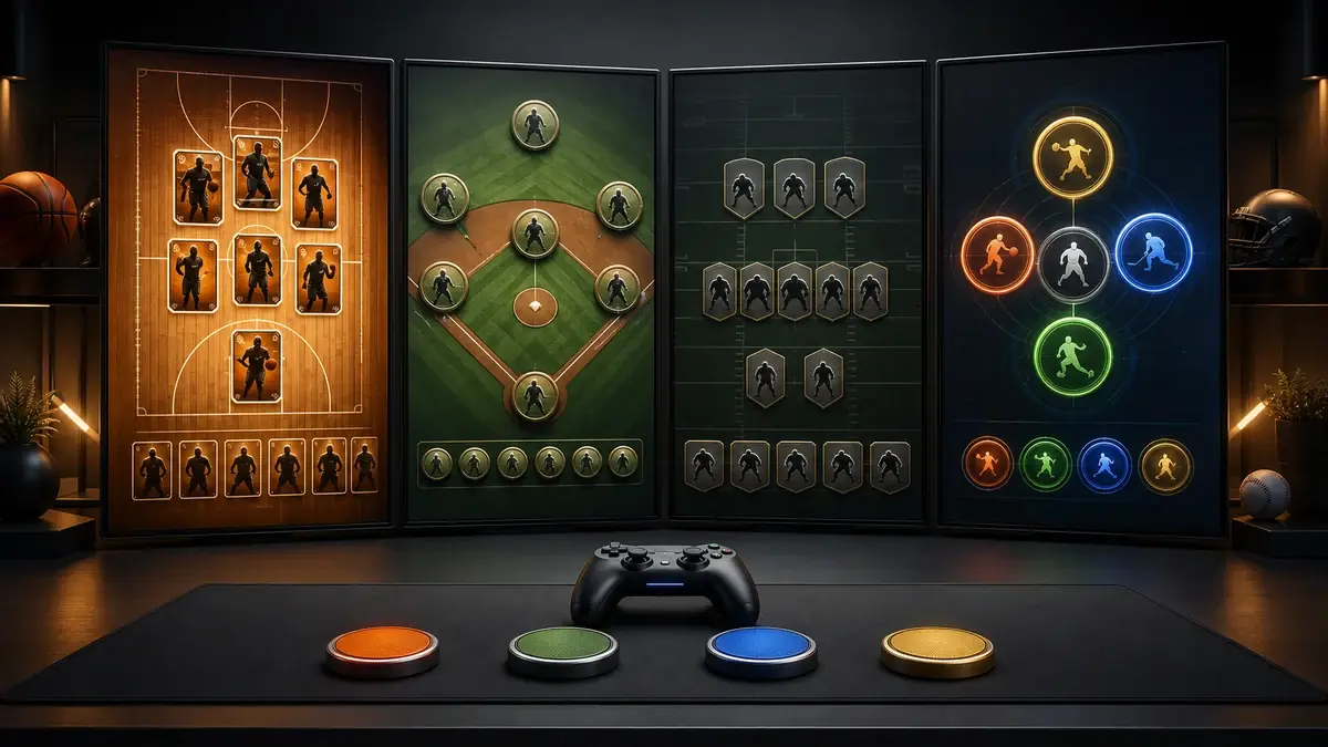 Multiple basketball scoreboards representing different perfect-season roster-building games