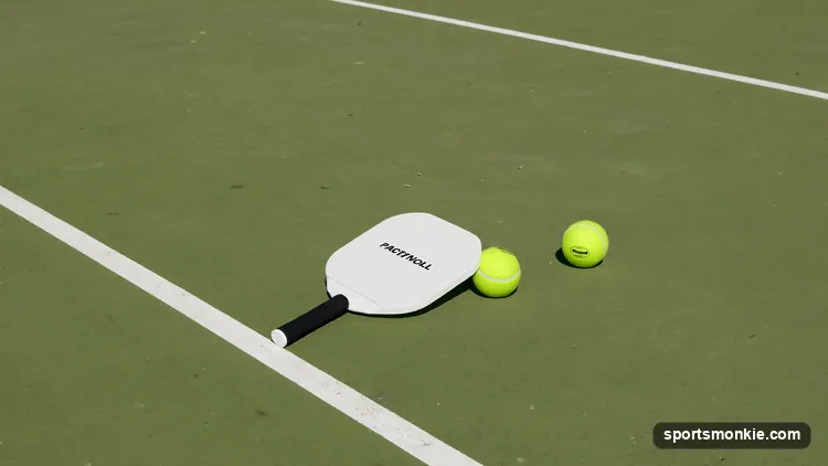 Two pickleball players running a cross-court dinking drill at the kitchen line