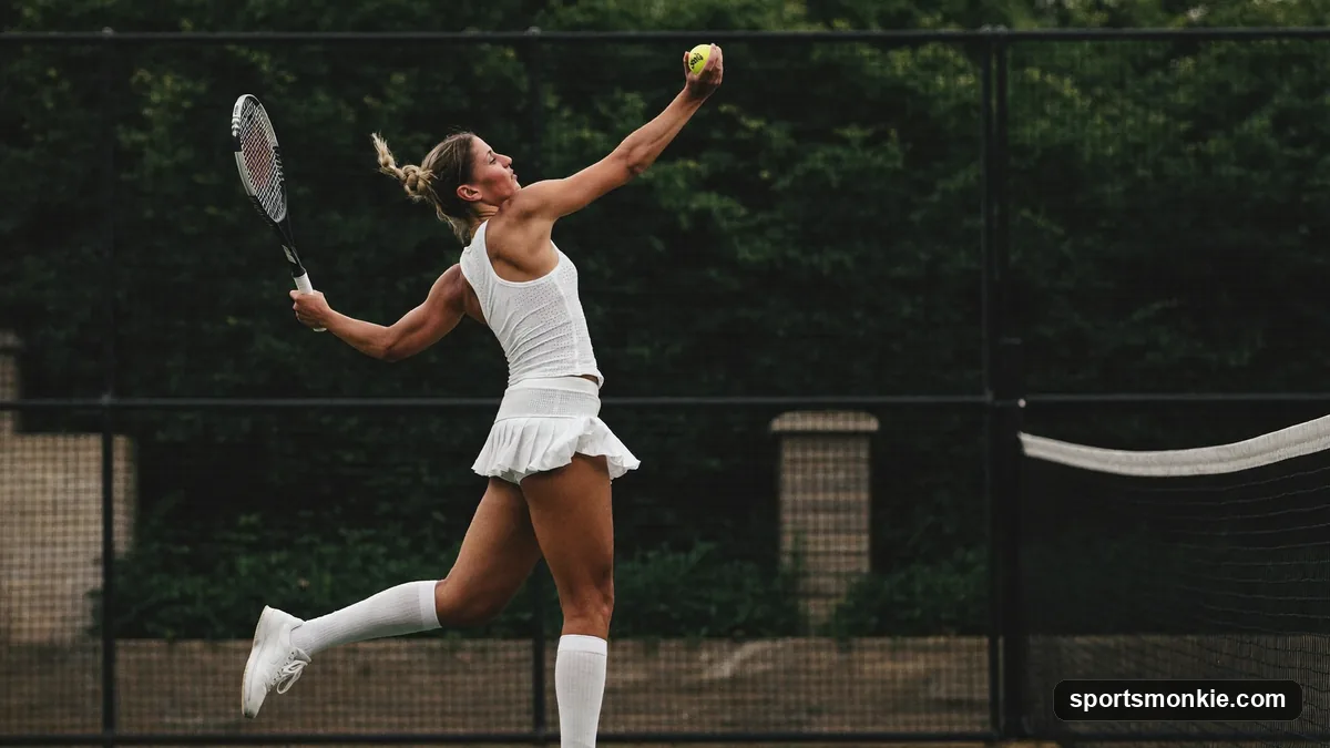 A pickleball player punching a compact volley at the kitchen line
