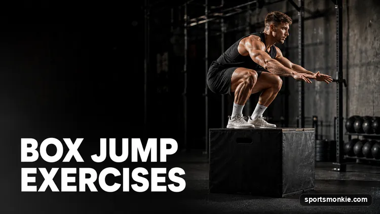 An athlete landing softly on a plyo box during an explosive box jump exercise