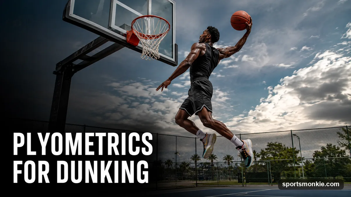 A basketball player performing a single-leg plyometric bound during a dunk approach drill