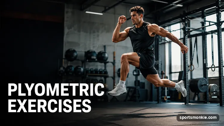 An athlete mid-air during a box jump, one of the plyometric exercises on a beginner-to-advanced list