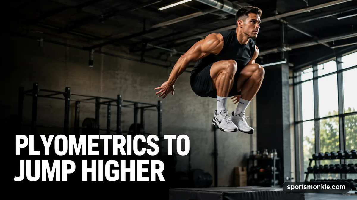 An athlete mid-air performing an explosive box jump during a plyometric training session