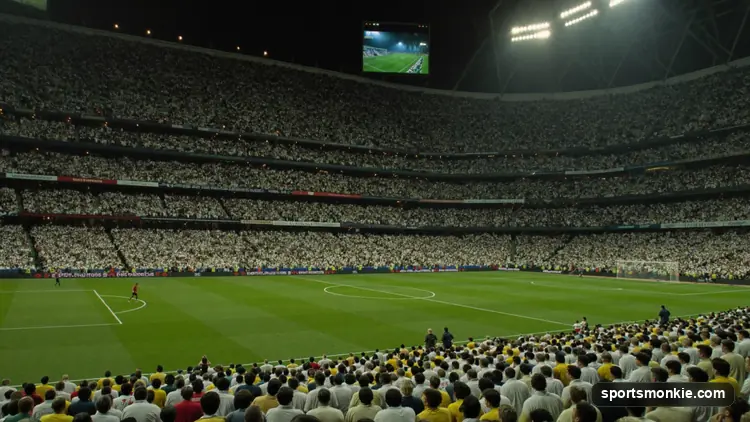Premier League football on a pitch beside a record board for points, goals, wins and titles