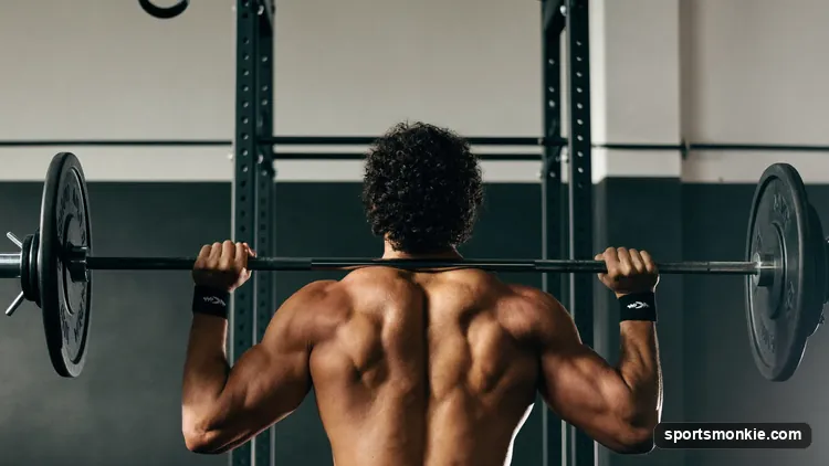 A lifter demonstrating proper barbell form with a braced core and neutral spine