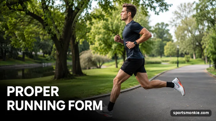 A runner demonstrating proper running form with a tall posture and slight forward lean