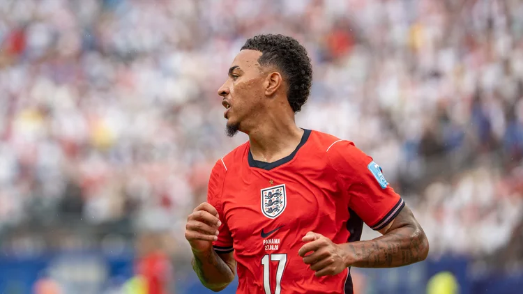 File photo from 27 June 2026: Morgan Rogers playing for England against Panama at the World Cup. It does not show Saturday's match at Everton. The 16:9 cropped derivative is offered under the same CC BY-SA 4.0 licence.