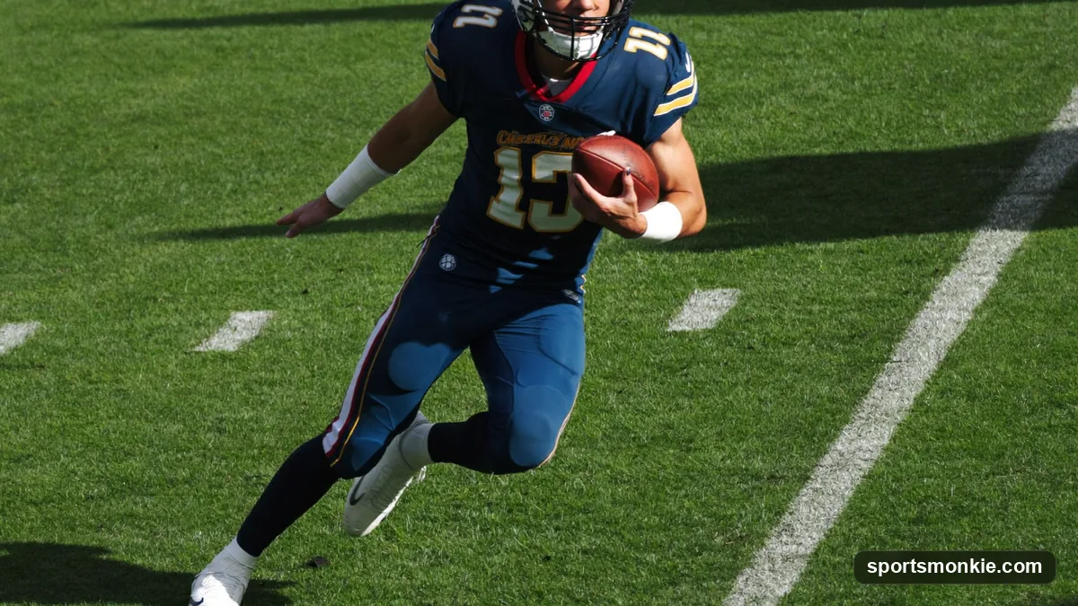 NFL running back cutting through a running lane behind blockers