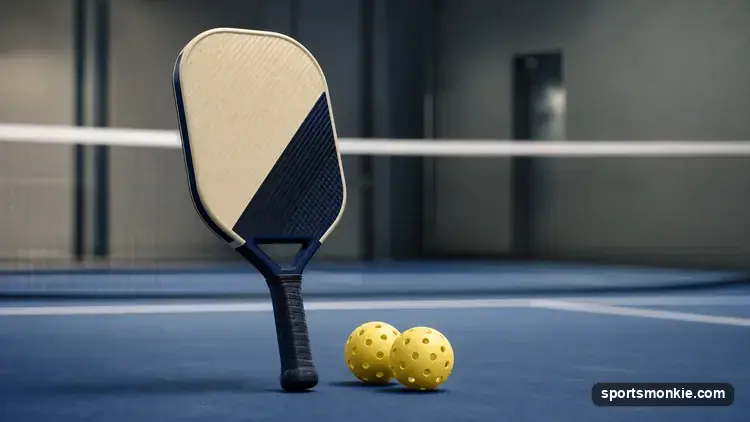 Selkirk Vanguard, Amped, and Luxx pickleball paddles lined up on a pickleball court