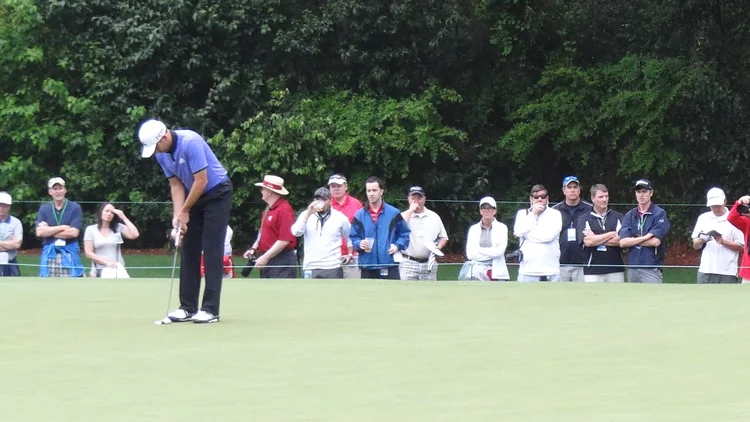 File photo from 7 April 2015: Sergio Garcia putting on the 6th hole during a Tuesday practice round at the Masters at Augusta National. It was not taken at the LIV announcement and does not show the DP World Tour return.