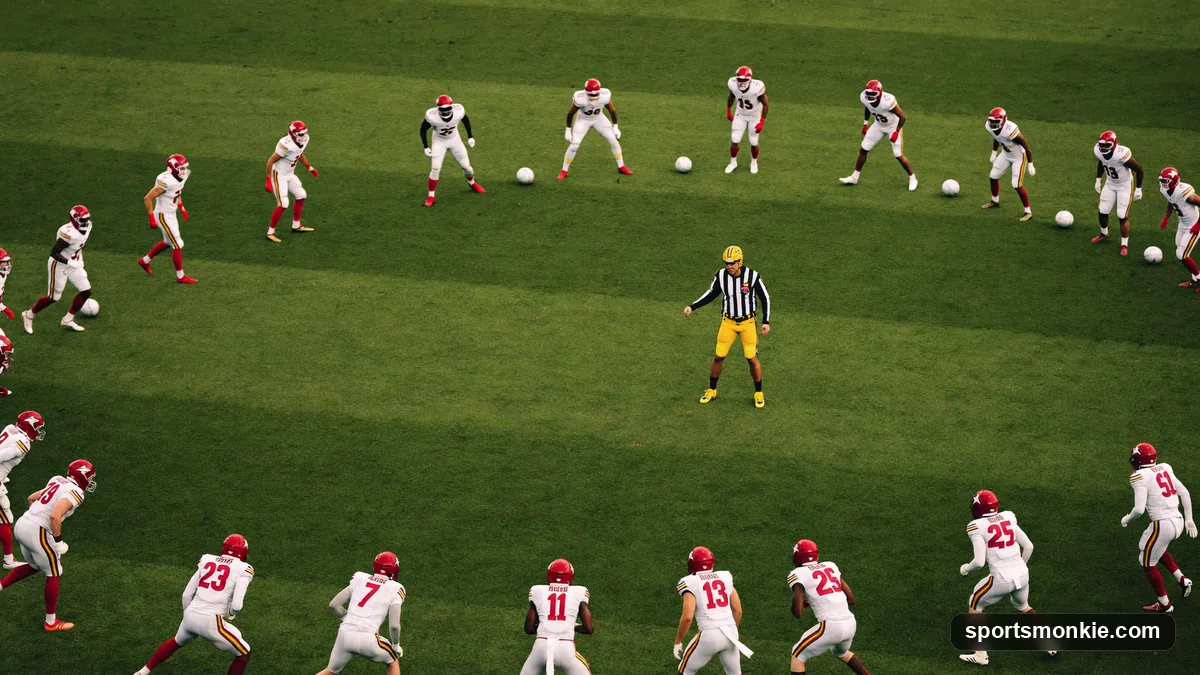 Diagram showing a quarterback aligned in shotgun formation five yards behind the center with receivers spread wide