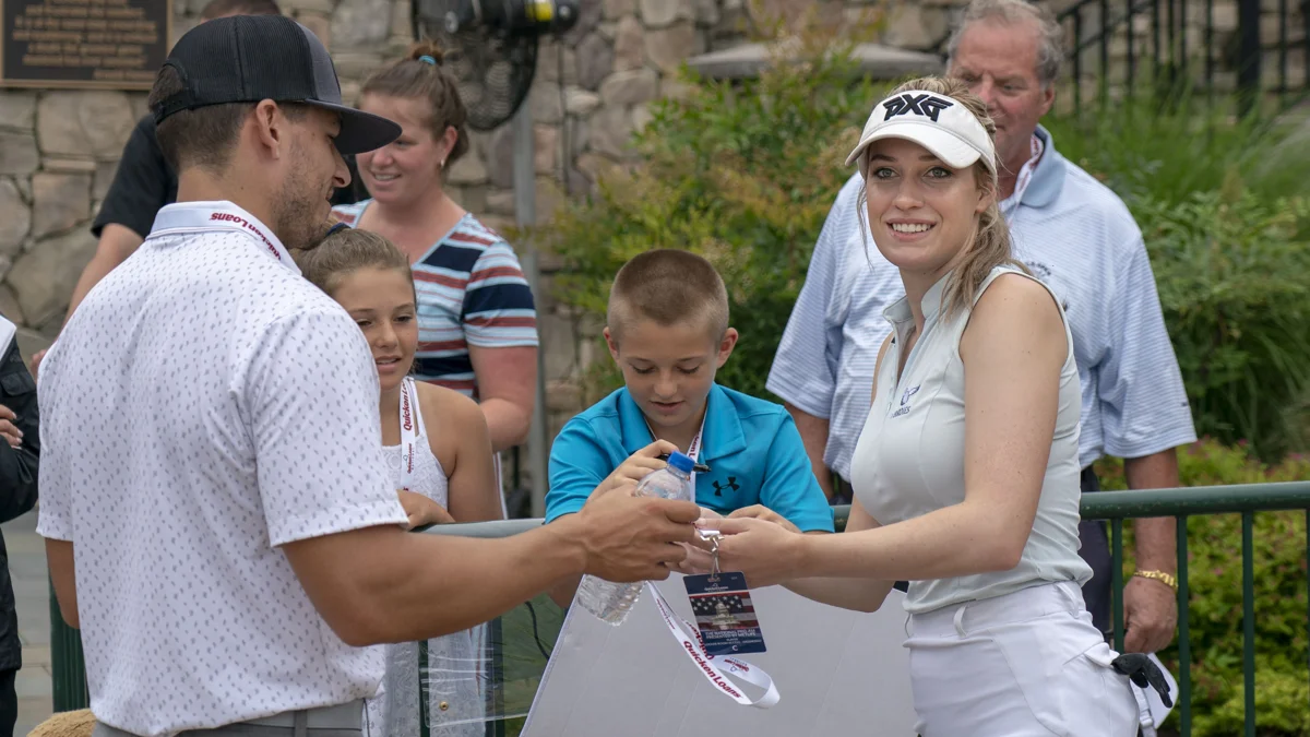 File photo from June 2018: Paige Spiranac in golf attire at a charity event. It does not show the 2025 or 2026 Internet Invitational.