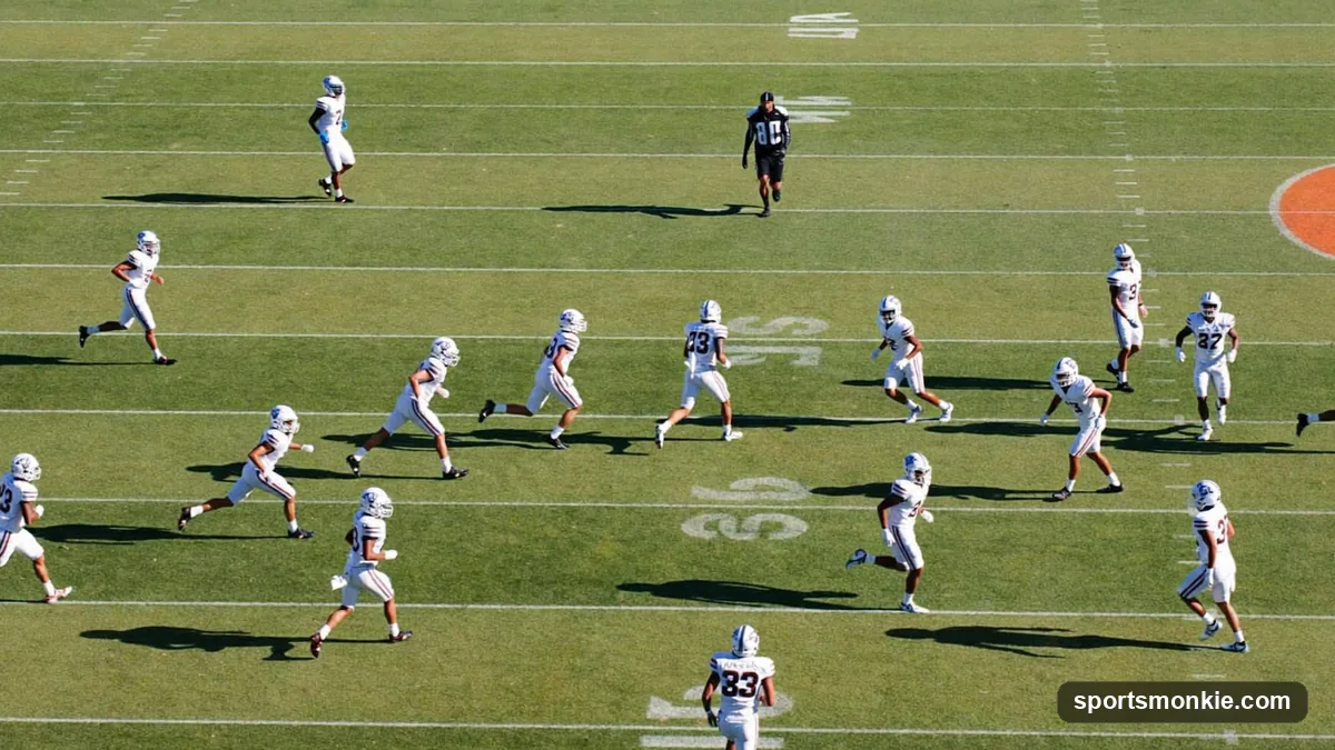 Offense lined up in a wide spread formation with receivers split to both sidelines and the quarterback in shotgun