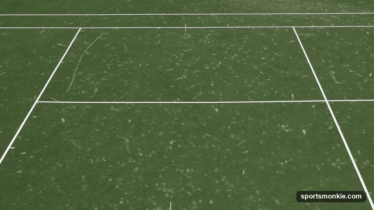 Diagram of a tennis court with the baseline, sidelines, service line, centre service line and centre mark labelled