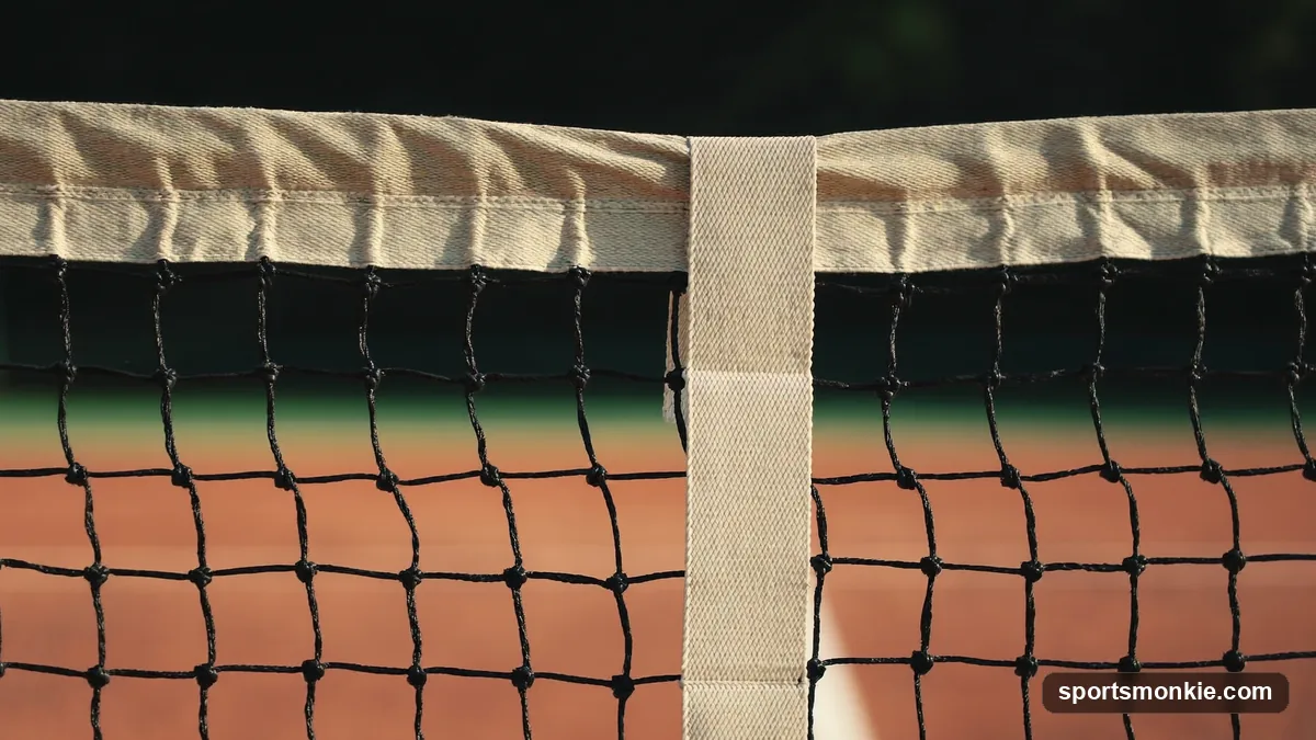Diagram showing tennis net height at the centre strap versus the net posts