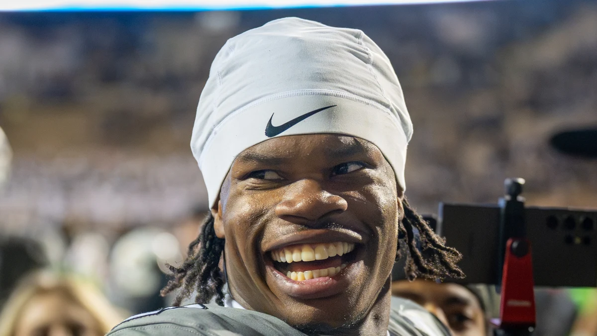 File photo from 26 October 2024: Travis Hunter in his Colorado uniform at Folsom Field. It was not taken at Wembley and does not show the Stroud interception or the denial.