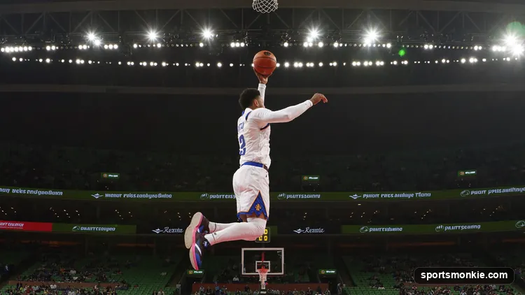 Basketball player shooting, illustrating true shooting percentage (TS%)