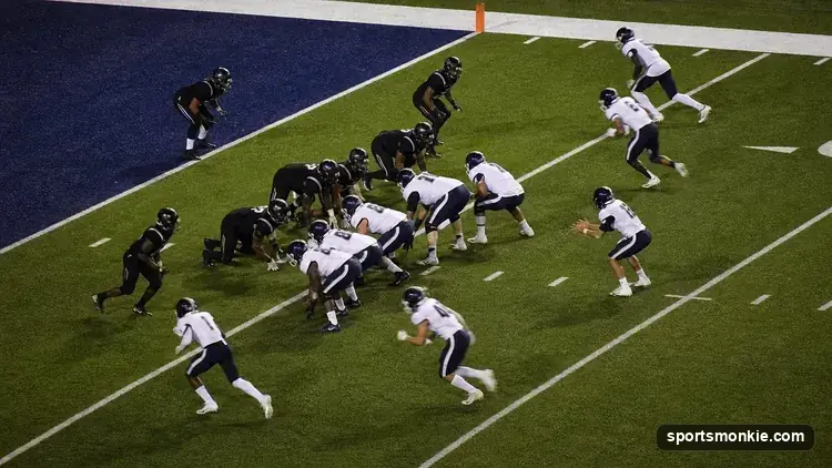 An American football team lining up at the 2-yard line for a two-point conversion attempt