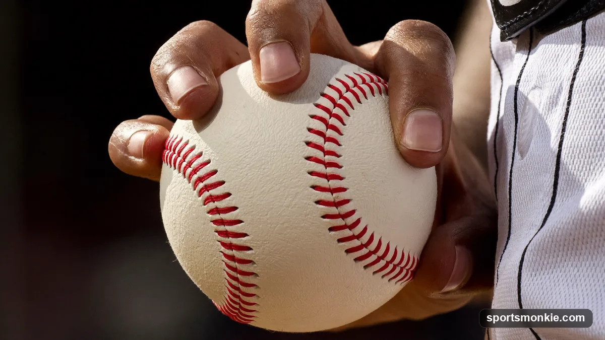 A baseball pitcher releasing a pitch, illustrating grip and spin