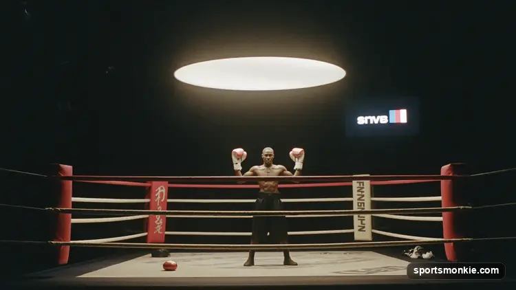 Boxing gloves resting on the ropes of a boxing ring