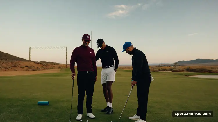 Four golfers marking a scorecard on a cart, playing a two-versus-two money game