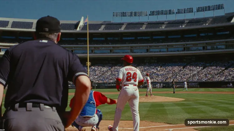 A baseball scoreboard showing on-base percentage plus slugging percentage as the OPS formula