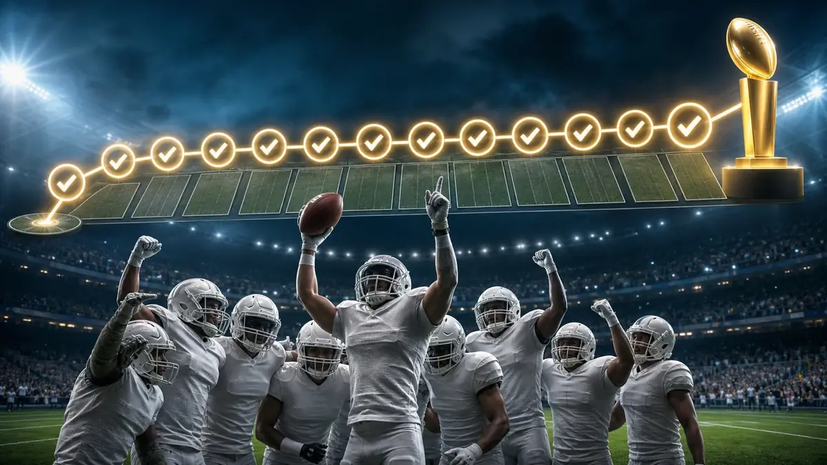 Football scoreboard showing an undefeated record, representing a perfect-season NFL roster game