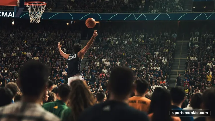 A basketball player rising for a deep contested jump shot during a hot shooting streak