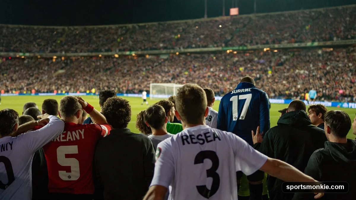 Tense soccer fans and players during a final-day relegation battle