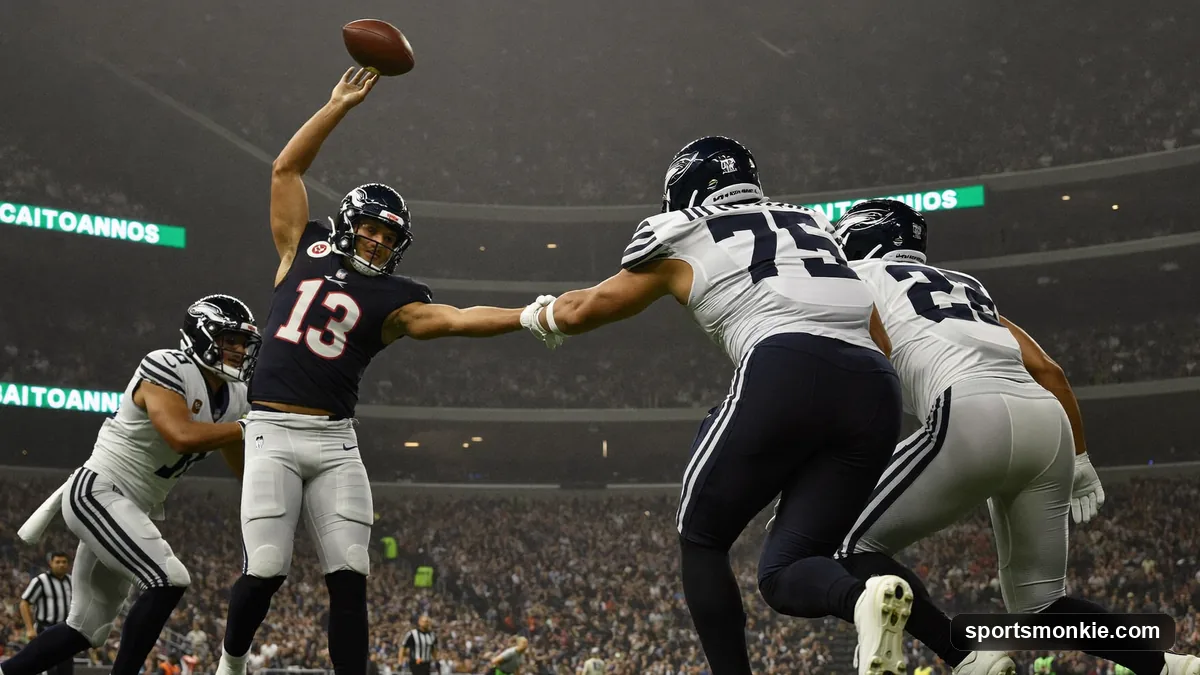 NFL running back catching a short screen pass with offensive linemen blocking ahead of him