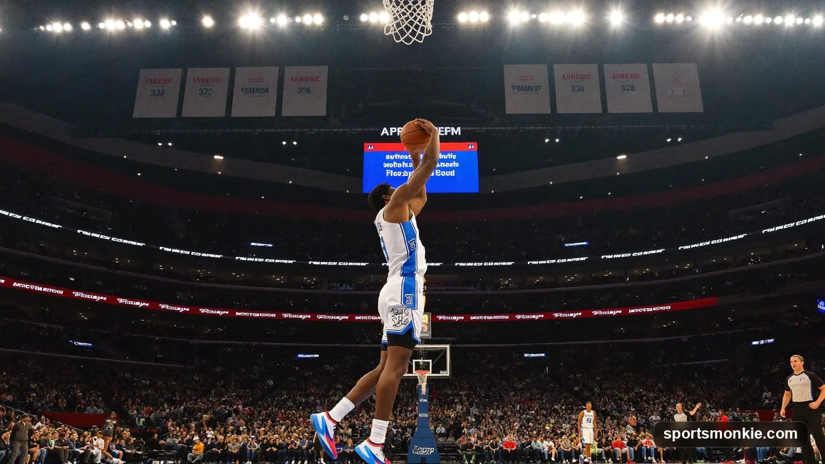 Basketball player shooting a three-pointer, illustrating effective field goal percentage (eFG%)